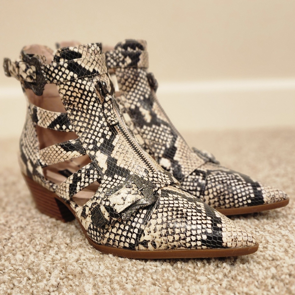 Nine West booties with snakeskin print